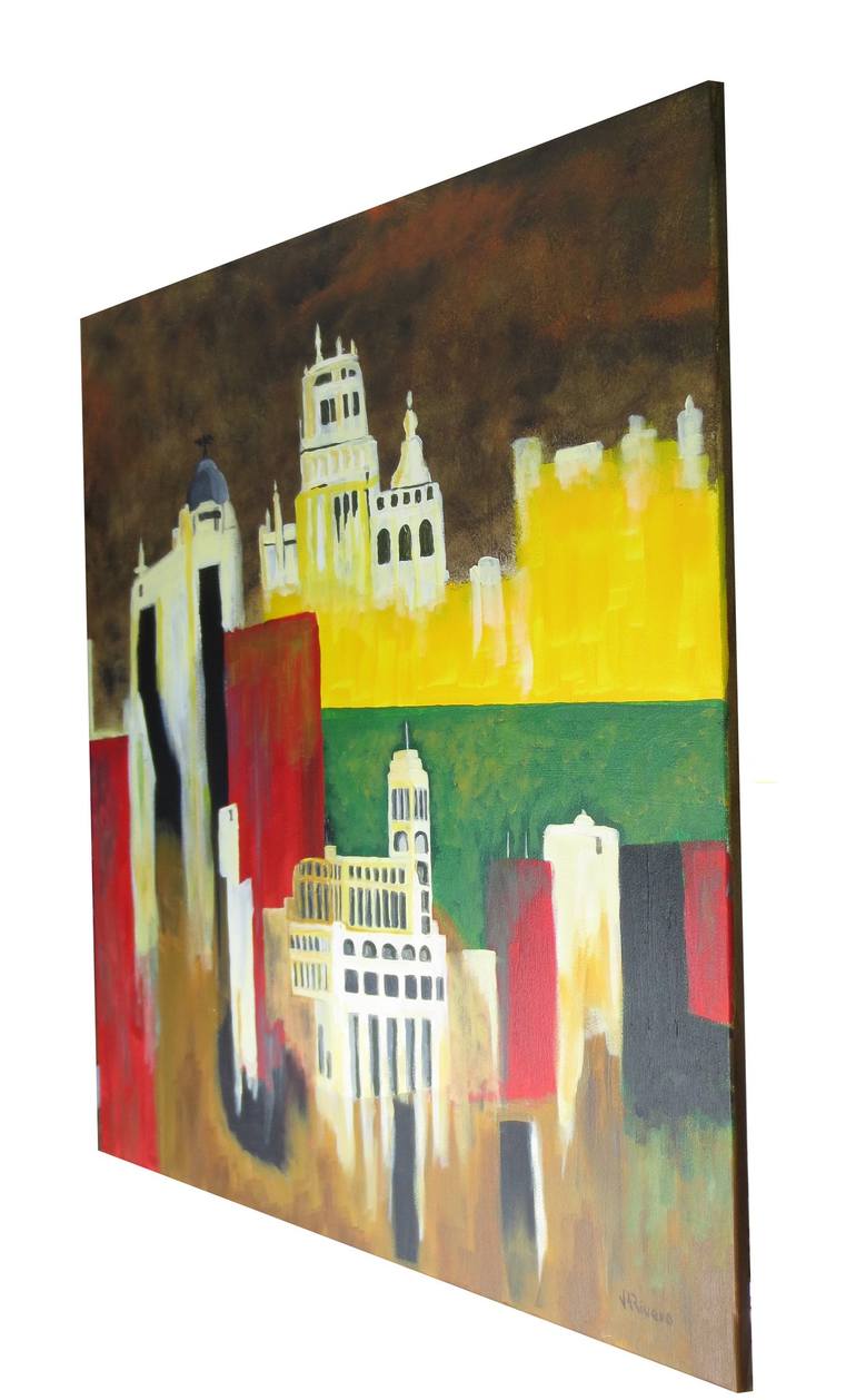 Original Art Deco Architecture Painting by Jose Antonio Rivero