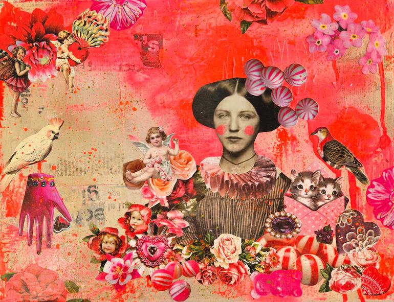 Original Women Mixed Media by Lorette C Luzajic | Art Nouveau Art on Canvas | Old Fashioned Candy