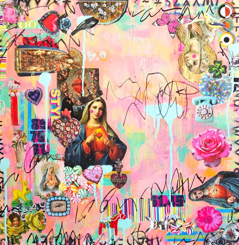 Original Love Mixed Media by Lorette C Luzajic | Pop Art Art on Canvas | Mary Queen of Hearts