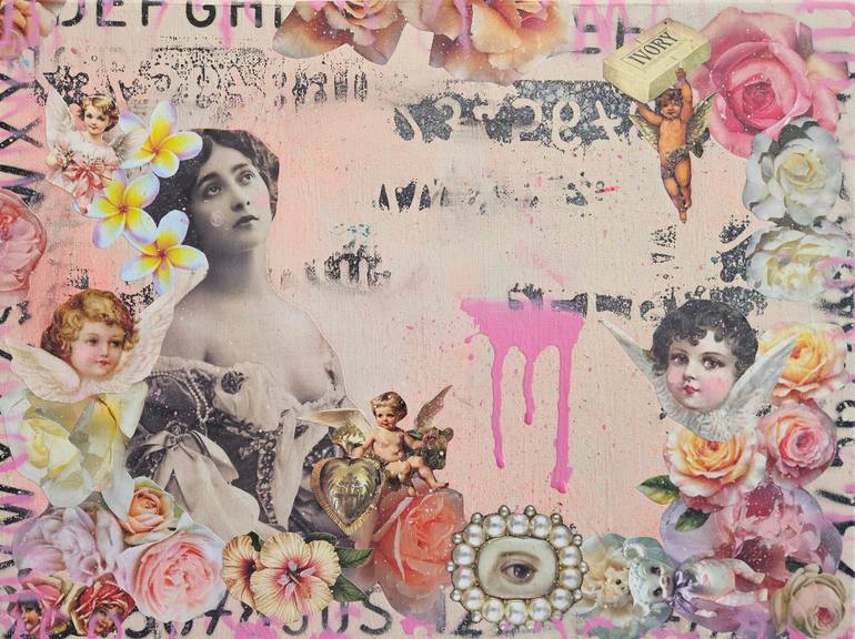 Original Women Mixed Media by Lorette C Luzajic | Antique Art on Canvas | La Belle Otero