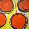 Mixed media paints with ink and collage on canvas. Edges painted, ready to hang.
Cheerful, comical homage to living a colorful life.
Features Warhol's banana, bright orange circles.