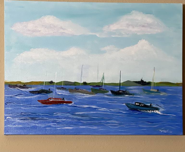 Original Sailboat Painting by Mary Rogas