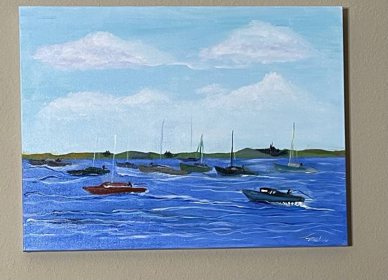 Original Impressionism Sailboat Painting by Mary Rogas