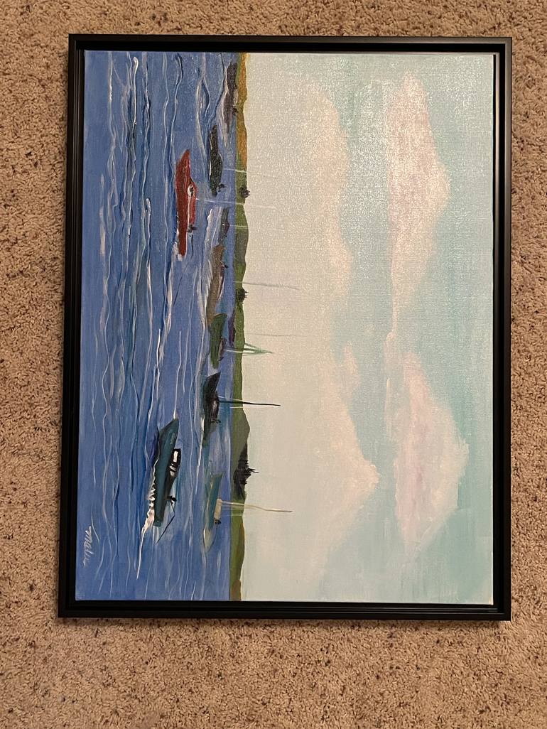 Original Impressionism Sailboat Painting by Mary Rogas