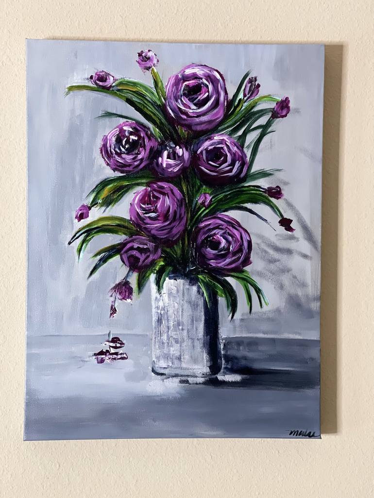 Original Impressionism Floral Painting by Mary Rogas