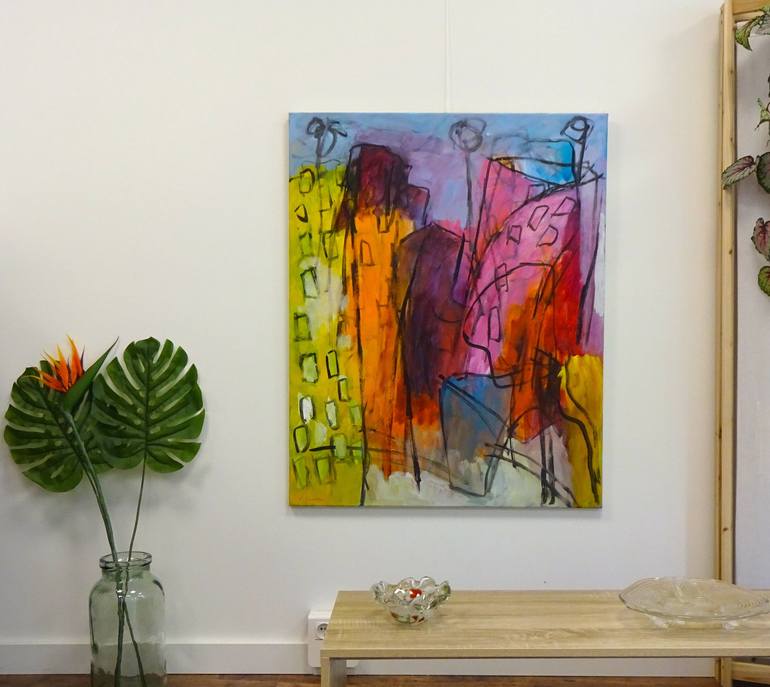 Original Abstract Expressionism Cities Painting by Engelina Zandstra