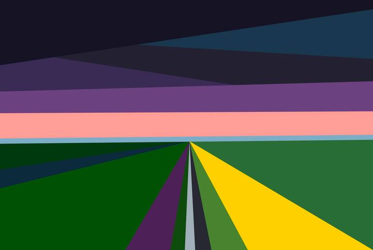 Original Landscape Mixed Media by Dmitry Kozins | Geometric Art on Paper | Too Soon The Night