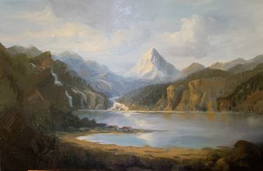 Oil painting for interior, landscape "Lake in the mountains thumb