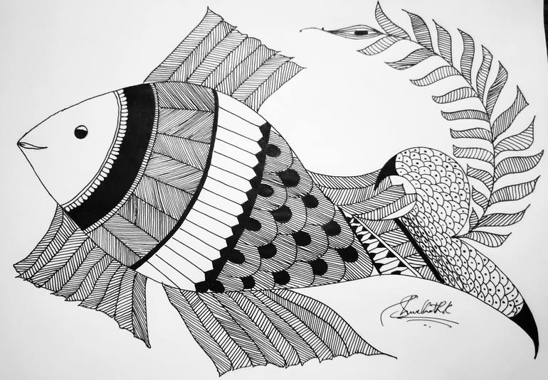 Fish Drawing Original Art Size A4