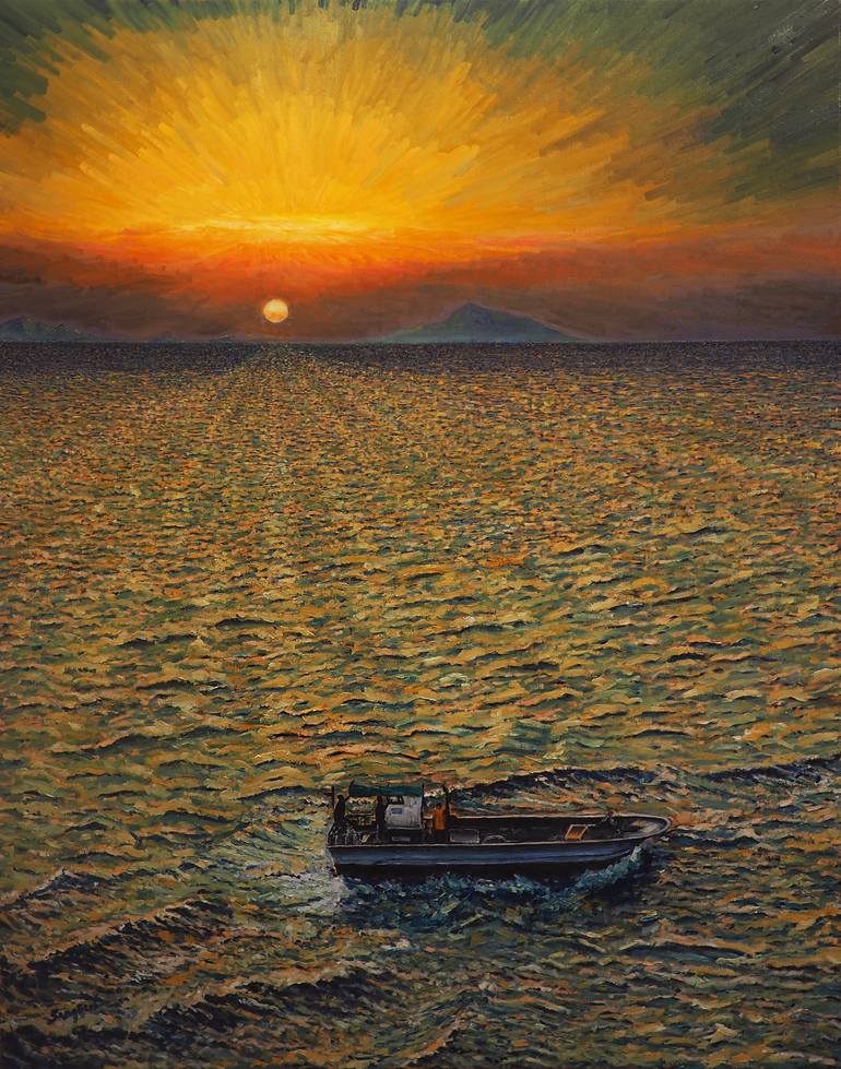 Original Landscape Painting by Sang Eul Ha | Abstract Expressionism Art on Canvas | Return to port in the sunset