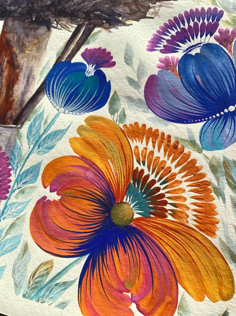 Original Folk Floral Painting by Tetiana Savchenko