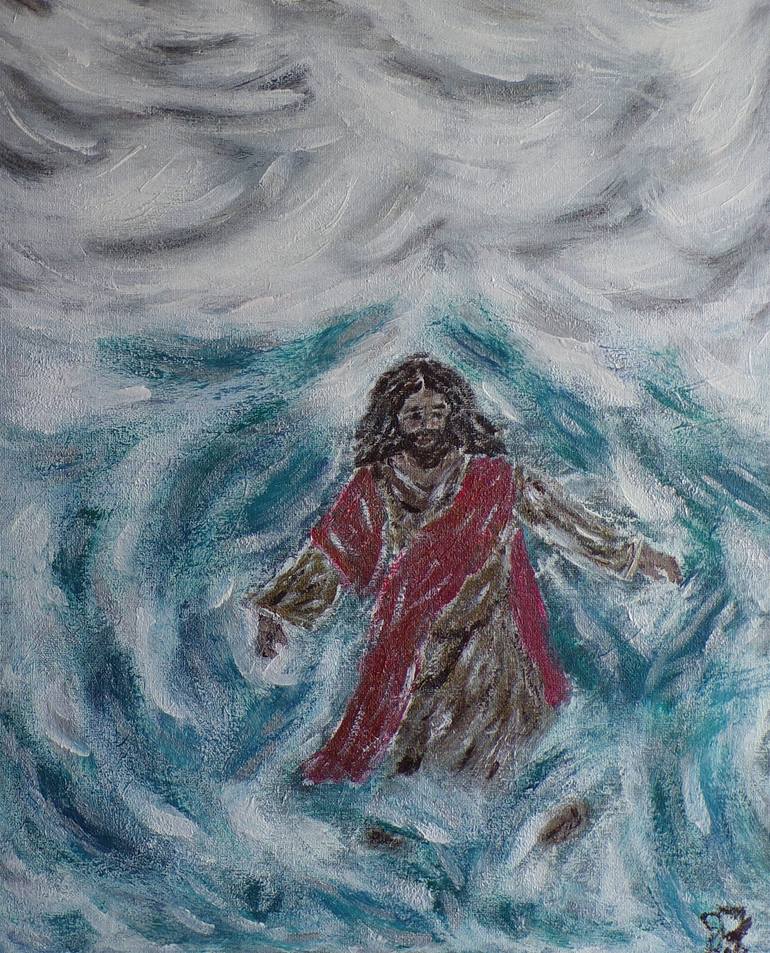 Jesus Walking on Water Original Acrylic Painting Painting by Julie ...