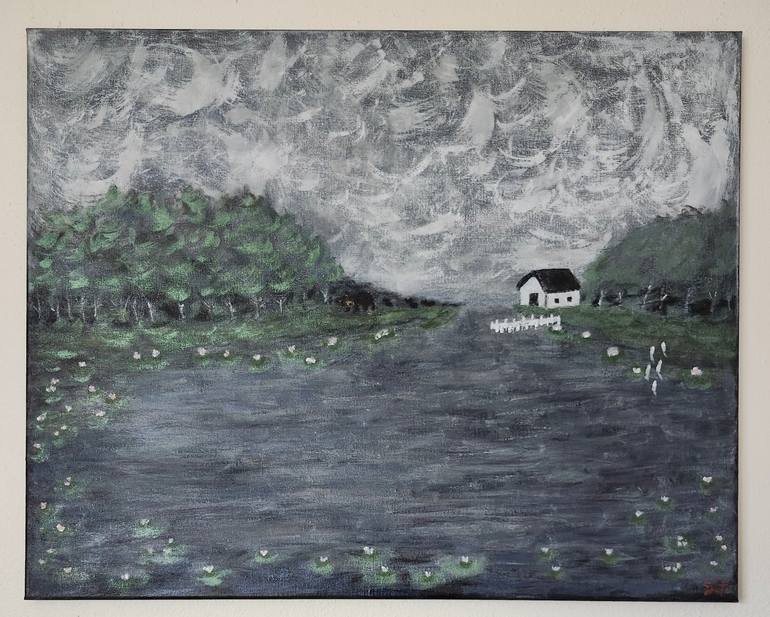 Original Folk Landscape Painting by Julie Frechette