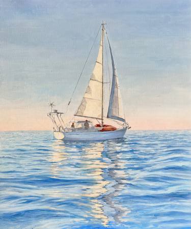 „Melody”- Seascape oil painting with sailing yacht thumb