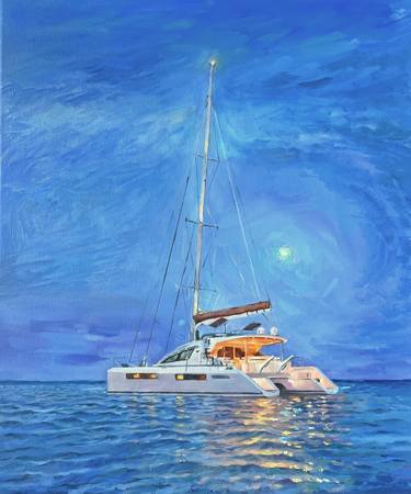 „Under the moon” - Yacht Oil Painting thumb