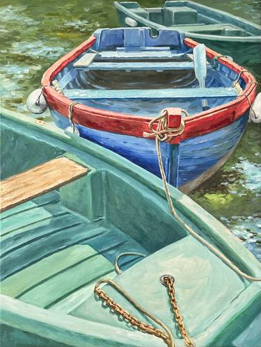 “Turquoise Harbor“-Boats Oil Painting thumb