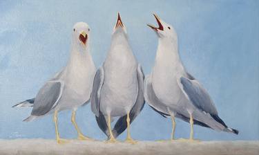 Singing Seagulls - Realistic Bird Oil Painting thumb