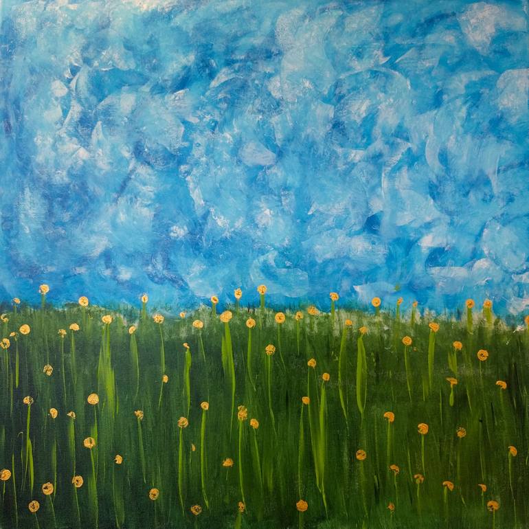 Yellow Flowers and Blue Sky Painting by Jan Fritz Saatchi Art