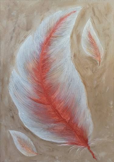 Interior painting Feather texture acrylic in warm colors thumb
