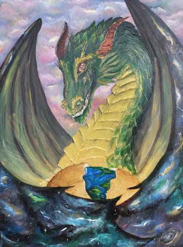 Large Acrylic Painting "Green Dragon 2024" fantasy symbolism thumb