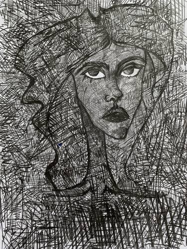 Original Abstract Expressionism Portrait Drawings by Darya BELOCHECHKA