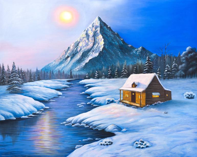 Winter Landscape Painting by SIMONA NEDEVA