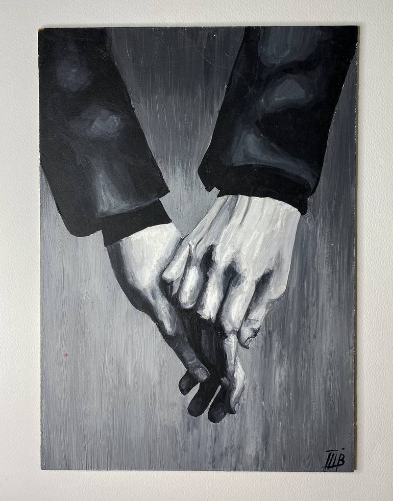 black and white acrylic painting of lovers, Painting by Veronika