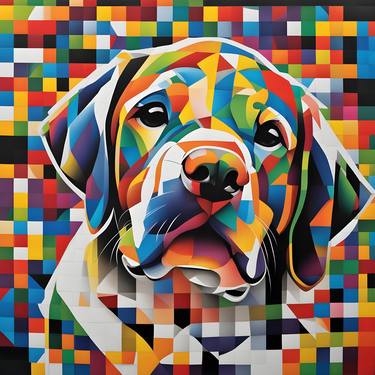 a dog with a colorful pattern on it's face thumb