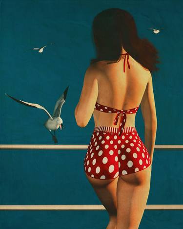 Retro Style Painting of a Girl Wearing a Bikini thumb