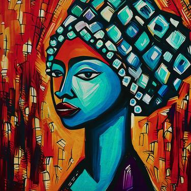 Stylized with palette knife portrait of African girl thumb