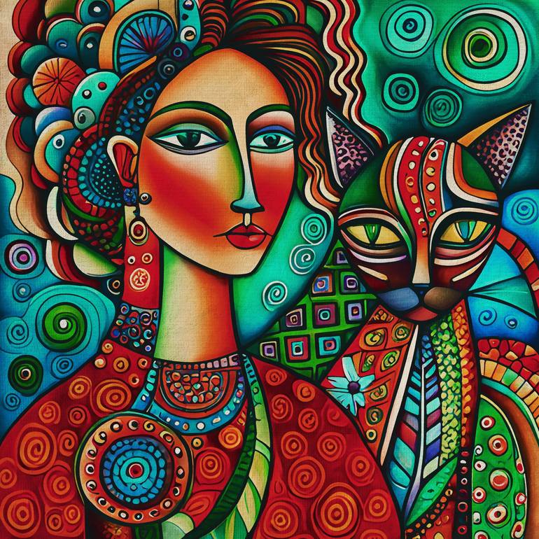 The cat lady Painting by Jan Keteleer | Saatchi Art