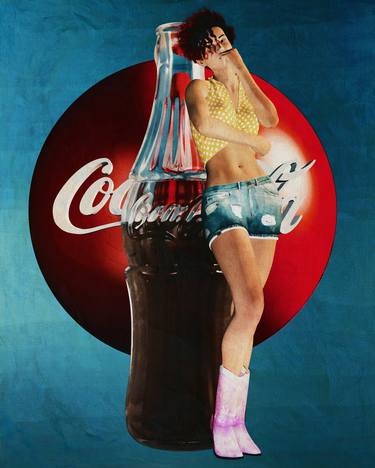 Pin Up Girl with Coca Cola  Logo of the 1960s thumb