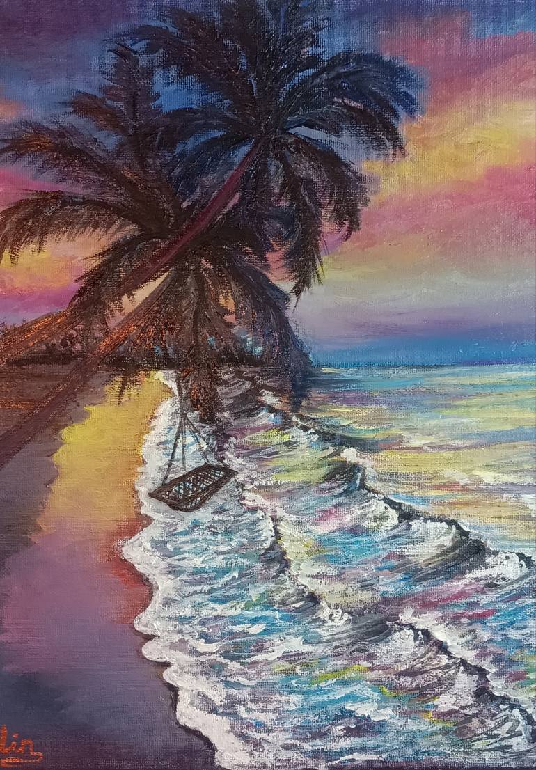 Original Expressionism Beach Painting by Irina Minevich