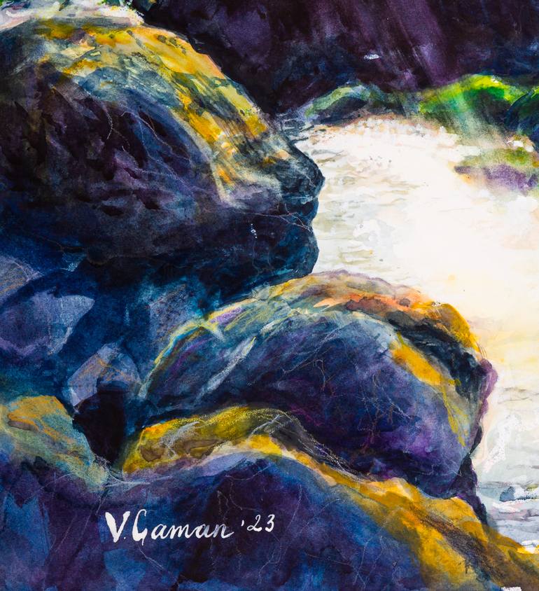 Original Impressionism Beach Painting by Viktoria Gaman