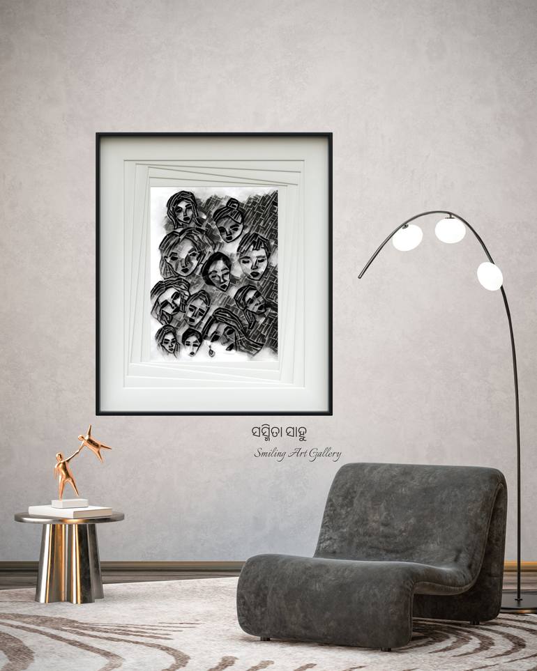 Original Black & White Abstract Mixed Media by Smiling Art Gallery