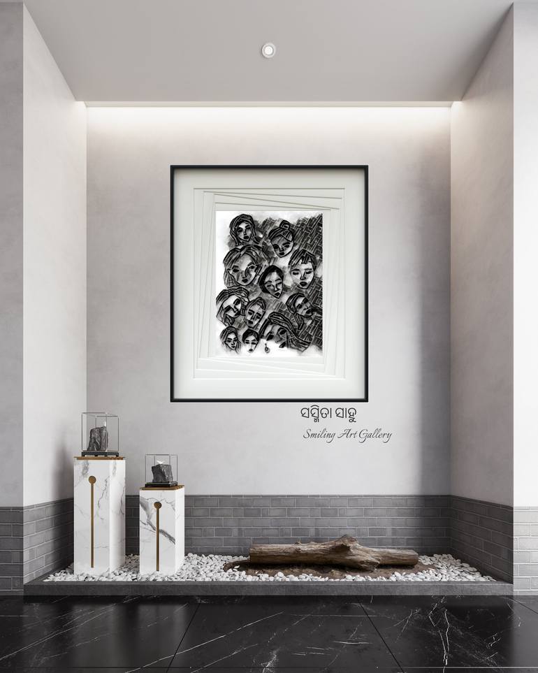 Original Black & White Abstract Mixed Media by Smiling Art Gallery