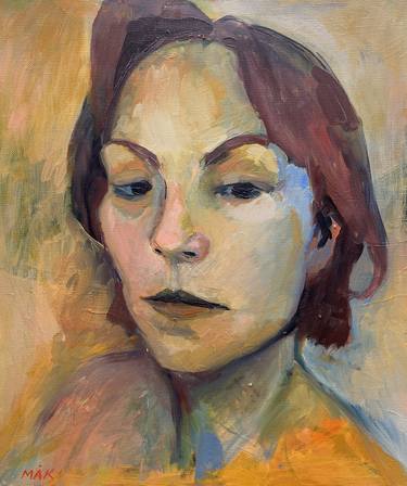 SELF-PORTRAIT 3 - ochre woman portrait in impressionistic style thumb