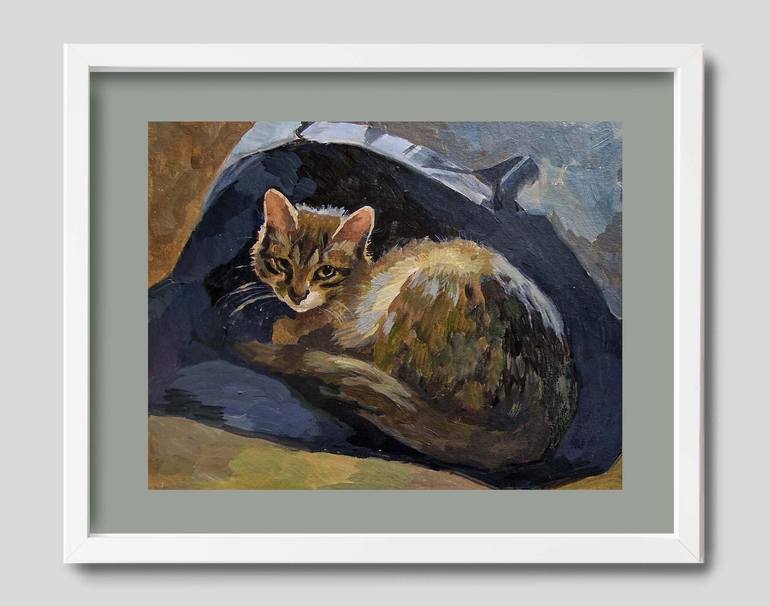 Original Illustration Cats Painting by Elena Tronina