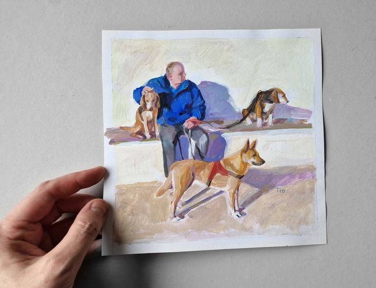 Original Illustration Dogs Painting by Elena Tronina