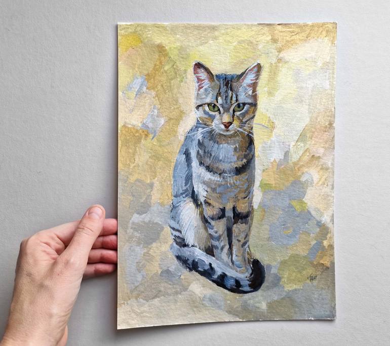 Original Illustration Cats Painting by Elena Tronina
