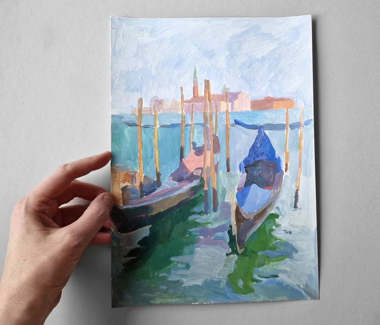 Original Impressionism Boat Painting by Elena Tronina