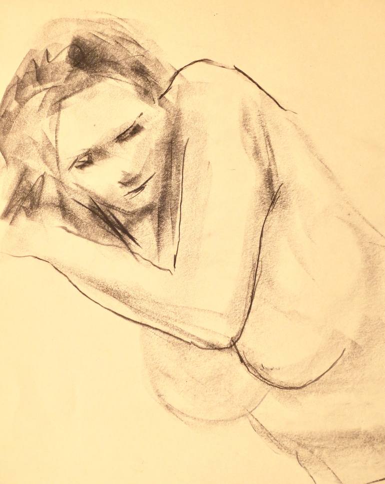 Original Fine Art Nude Drawing by Carlo Grassini