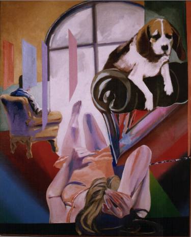 Woman Man Dog -Sold-Private Collection Madison, Wisconsin thumb
