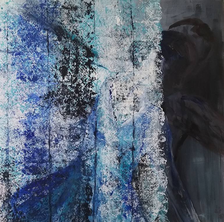 Behind the curtains ( blue ) Painting by Lianne de Vor | Saatchi Art