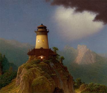 Fantasy Landscape with Lighthouse in a Cliff Picture thumb