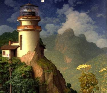 Fantasy Lighthouse Cliff and River Picture thumb