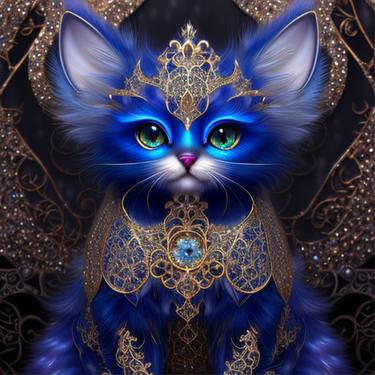 Blue Cat Wearing Jewels thumb