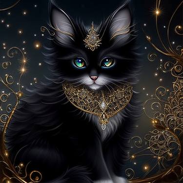 Black Little Cat Wearing Jewels thumb