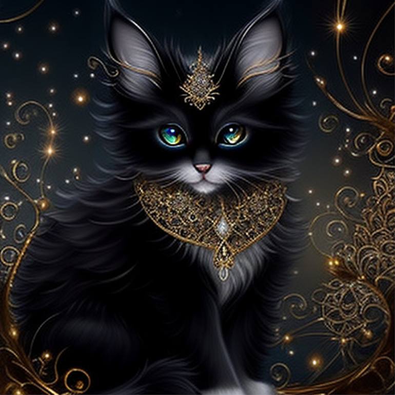 Black Little Cat Wearing Jewels Digital by Faisal Shah | Saatchi Art