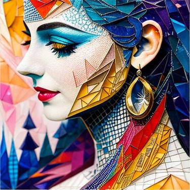 Beautiful Woman Portrait Adorned with Colorful Pieces thumb